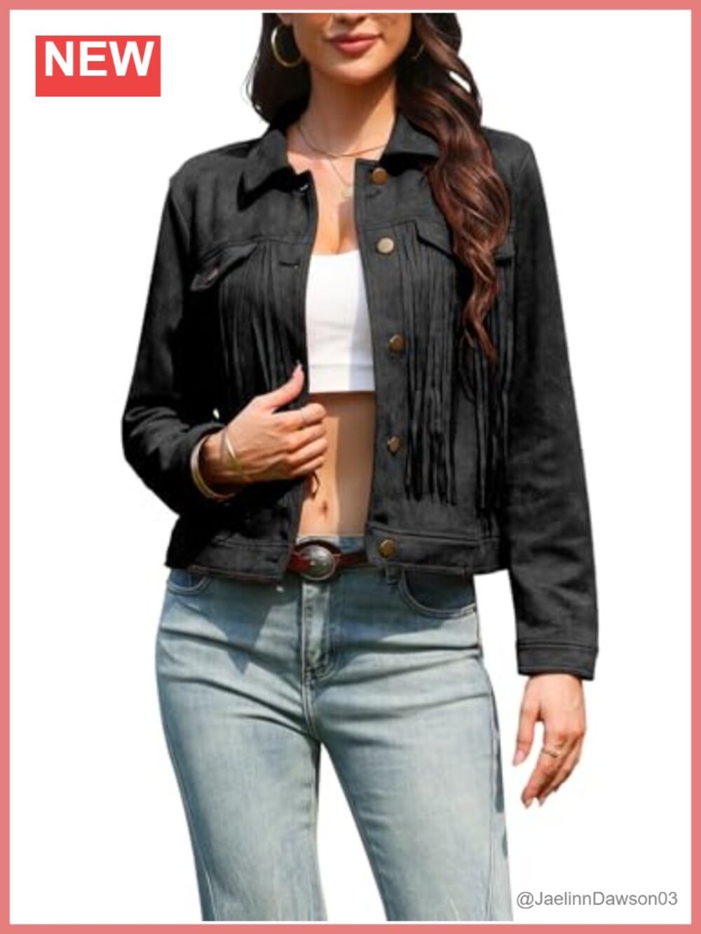 Faux Suede Fringe Cowgirl Style Long Sleeve Button Down Jacket